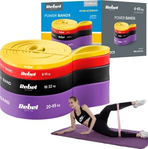 Rebel Zestaw gum do ćwiczeń lateksowy - Power Band PLs-2, 4-45 kg, 4 gumy,  REBEL ACTIVE 3