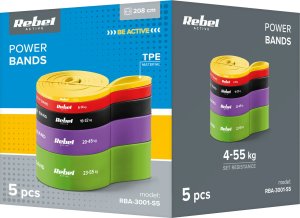 Rebel Active Zestaw gum do ćwiczeń TPE - Power Band PTs-1, 4-55 kg, 5 gum TPE, ACTIVE 2