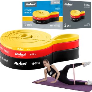 Rebel Zestaw gum do ćwiczeń lateksowy - Power Band PLs-1, 4-32 kg, 3 gumy,  REBEL ACTIVE 3