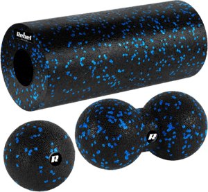 Rebel Active Zestaw wałek do masażu, roller, piłka, duoball, 3 elementy, kolor czarno-niebieski, materiał EPP, Active 7