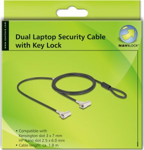 Linka zabezpieczająca Navilock Navilock Dual Notebook Sicherungskabel 2 Kesnington Slots 5