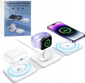 Ładowarka Vega ŁADOWARKA MAGSAFE BEZPRZEWODOWA WIELOFUNKCYJNA  3w1 TELEFON SŁUCHAWKI ZEGAREK> 5