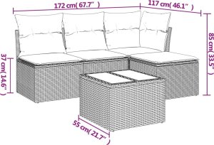 vidaXL vidaXL 5-cz. zestaw wypoczynkowy do ogrodu, poduszki, czarny rattan PE 3