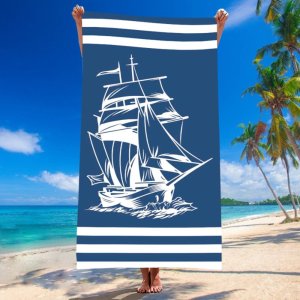 estilex Ręcznik Plażowy 100X180 Statek 100% Mikrofibra 2
