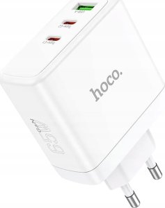 Ładowarka Hoco HOCO ładowarka sieciowa 2 x Typ C + USB A QC PD 65W GaN N30 biała 1