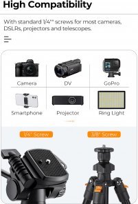 Statyw K&F Statyw video Concept K234A0 z głowicą 3D i uchwytem na telefon 13