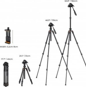 Statyw K&F Statyw video Concept K234A0 z głowicą 3D i uchwytem na telefon 7