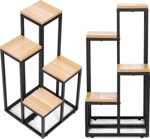 ModernHome Kwietnik regał na kwiaty ozdoby 4 półki metal MDF jasny orzech ModernHome 1