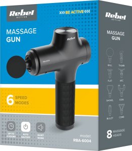 Rebel Pistolet do masażu, 8 nakladek, REBEL ACTIVE 9