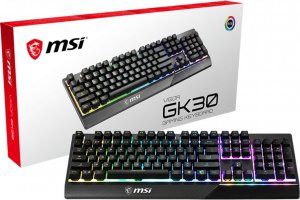 Klawiatura MSI MSI VIGOR GK30 RGB MEMchanical Gaming Keyboard '' UK Layout, MECH. Membrane switches, 6-Zone RGB Lighting, RGB Mystic Light, water repellent keyboard design'', Full-size (100%), USB, Mechanical, QWERTY, RGB LED, Black 1