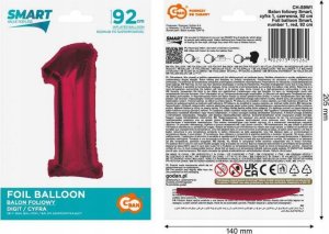 GoDan Balon foliowy cyfra 1 czerwona Smart 92cm 3