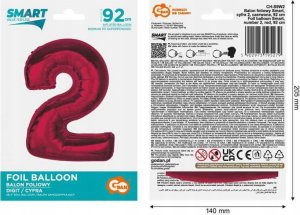GoDan Balon foliowy cyfra 2 czerwona Smart 92cm 3