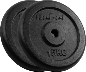 Rebel Zestaw obciążeń żeliwnych 2x15kg, otwór 31mm, talerz klasyczny, REBEL ACTIVE 1