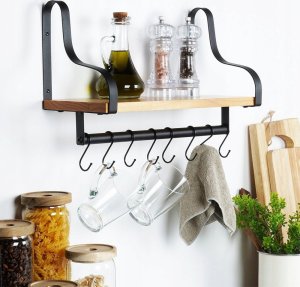 Vilde Półka ścienna z relingiem i haczykami drewniana 43x18x26 cm 2