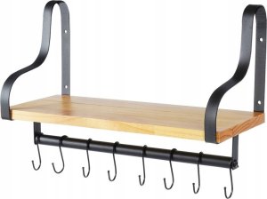 Vilde Półka ścienna z relingiem i haczykami drewniana 43x18x26 cm 3