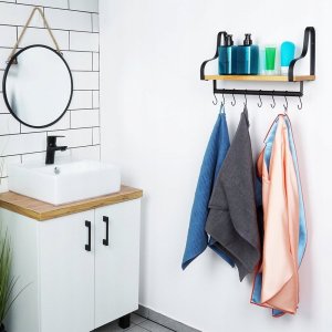 Vilde Półka ścienna z relingiem i haczykami drewniana 43x18x26 cm 5