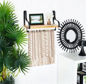 Vilde Półka ścienna z relingiem i haczykami drewniana 43x18x26 cm 6