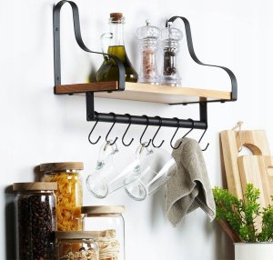 Vilde Półka ścienna z relingiem i haczykami drewniana 43x18x26 cm 7