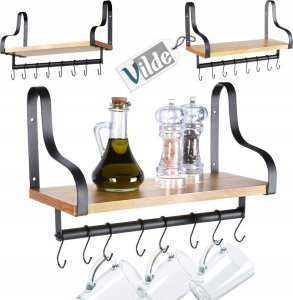 Vilde Półka ścienna z relingiem i haczykami drewniana 43x18x26 cm 10