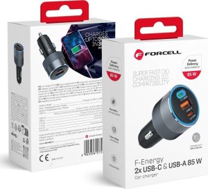 Ładowarka ForCell FORCELL F-ENERGY Alu ładowarka samochodowa 2 x Typ C + USB A PD QC4.0 SFC2.0 3A 85W szara 1