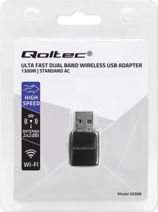 Karta sieciowa Qoltec Karta sieciowa Qoltec Bezprzewodowy Ultra szybki DUAL mini WiFi adapter 2 x 2dBi Standard AC | 1300Mbps 6