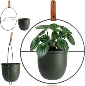 Home Styling Collection Osłonka na doniczkę wisząca metalowa zielona 30x30 cm 8