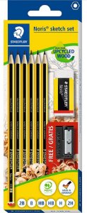 Staedtler Ołówek Noris 6szt 2xHB,1x2B,B,H,2H + gumka 2