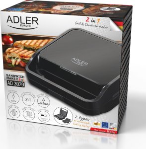 Opiekacz Adler Sandwich maker 2 in 1 | AD 3070b | 850 W | Number of plates 2 | Black 12