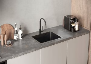 Zlewozmywak Steiner QUADRON LUKE 90 zlewozmywak stalowy (40x45x20) z syfonem 1-komorowy b/o + bateria z elastyczną wylewką stalowa 9