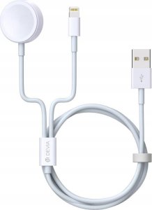 Kabel USB Devia KABEL PRZEWÓD DO IPHONE APPLE WATCH BIAŁY 2W1 1.2M 2