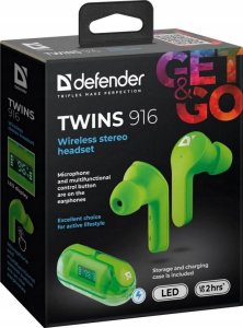 Słuchawki Defender Słuchawki z mikrofonem Defender TWINS 916 bezprzewodowe Bluetooth zielone 12