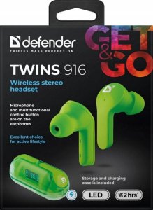 Słuchawki Defender Słuchawki z mikrofonem Defender TWINS 916 bezprzewodowe Bluetooth zielone 2