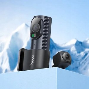 Wideorejestrator Hoco kamera samochodowa z ekranem + kamera tylna 2K DV8 czarna 4