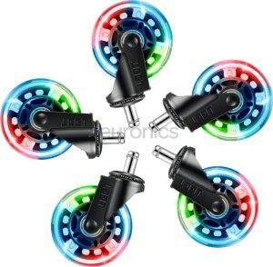 L33T Gaming Fotel kółka - 3" guma - rolki gumowe, RGB-światło migające, 5 szt. 2