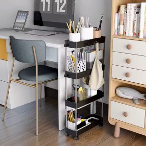 ModernHome Plastikowy regał łazienkowy z 4 półkami kółka czarny ModernHome 2