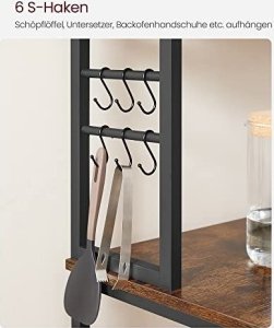 Półka Kuchenna, Stojąca Półka Do Kuchni, Półka Mikrofalowa, Stojąca, 6 Półek I 6 Haczyków, Do Kuchenki Mikrofalowej, Stalowa Ram 7