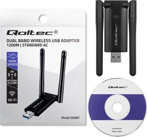 Karta sieciowa Qoltec Bezprzewodowy szybki adapter DUAL Wi-Fi 2x 2dBi Qoltec standard AC USB 3.0 1200Mbps 4