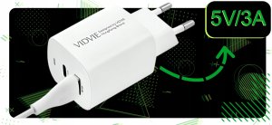 Ładowarka Vidvie ZESTAW | SZYBKA ŁADOWARKA SIECIOWA DO iPhone USB TYPE-C   KABEL | 3000mA 3