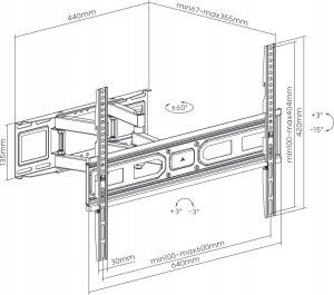 Kivi Free-tilt design: simplifies adjustment for better visibility and reduced glareSwivel mechanism provides maximum viewing flexibilitySpirit level ensures perfect positioningConvenient cable holder. 37-80". Max 40kg. 9