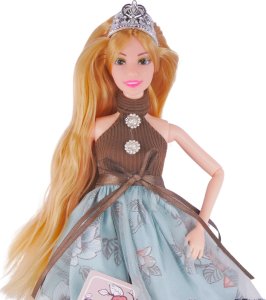ProNice Lalka Z Koroną Na Głowie Długie Blond Włosy Suknia Bukiet Kwiatów Grzebień 3