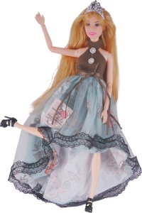 ProNice Lalka Z Koroną Na Głowie Długie Blond Włosy Suknia Bukiet Kwiatów Grzebień 5