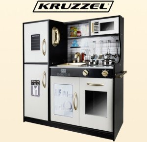 Kruzzel Kuchnia drewniana dla dzieci, dżwięki, światło, akcesoria Patelnia, garnek, łyżki 12