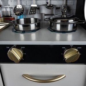 Kruzzel Kuchnia drewniana dla dzieci, dżwięki, światło, akcesoria Patelnia, garnek, łyżki 4