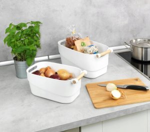 Wenko Pojemnik plastikowy z drewnianą rączką, 18 x 15,5 x 33,5 cm, WENKO 54019100 3