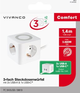 Vivanco Vivanco Power Cube 3-Way USB-A/C 1.4m (39619) 1