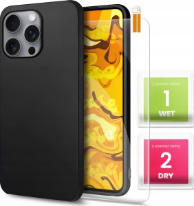 Hello Case ETUI DO APPLE IPHONE 16 PRO MAX GUMOWE CZARNE MATOWE SILIKON   SZKŁO 9H 1