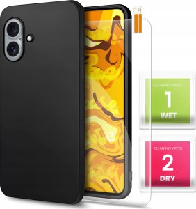 Hello Case ETUI DO APPLE IPHONE 16 GUMOWE CZARNE MATOWE SILIKON POKROWIEC   SZKŁO 9H 1