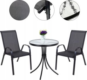 kontrast Zestaw ogrodowy kawowy na taras balkon TERNI dla 2 osób stół fi60 i krzesła czarny 2