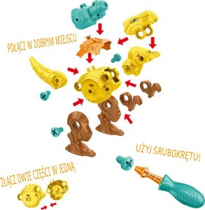 Woopie WOOPIE Zestaw Dinozaury do Skręcania 3 szt. Zestaw Konstrukcyjny w Pudełku + Wiertarka i Śrubokręt 2