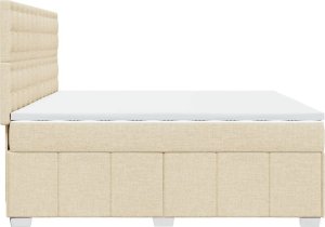 vidaXL Łóżko kontynentalne z materacem, kremowe, tkanina, 200x200 cm 7